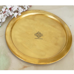 Pure Brass Matt Finish 7 Pieces Dinner Set / Thali Set, Includes 1 Plate, 3 Bowls, 1 Halwa Plate, 1 Spoon & 1 Glass, Elegant & Functional Traditional Dinnerware