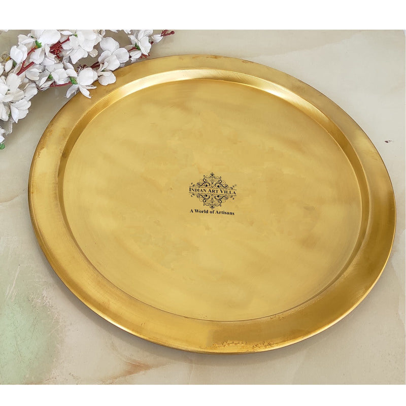 Pure Brass Matt Finish 7 Pieces Dinner Set / Thali Set, Includes 1 Plate, 3 Bowls, 1 Halwa Plate, 1 Spoon & 1 Glass, Elegant & Functional Traditional Dinnerware