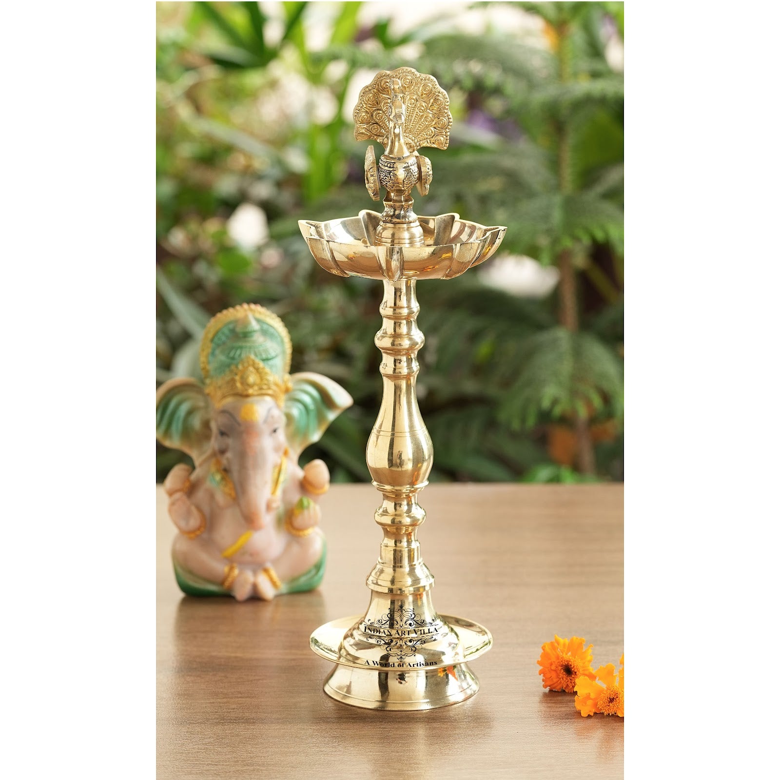 Brass Stand Pillar Diya, Peacock Design, Pooja, Home Decor & Diwali Gift Item