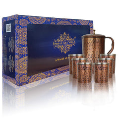 Steel Copper Antique Dark Tone 1 Jug & Glass Set With Gift Box
