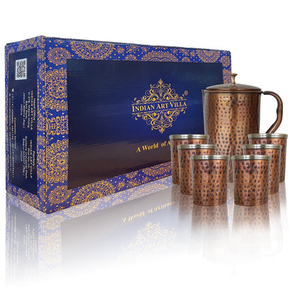Steel Copper Antique Dark Tone 1 Jug & Glass Set With Gift Box
