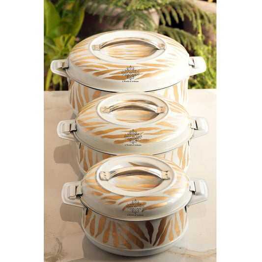 Stainless Steel Tiger Print Design Casserole with Handle Set of - 3 (Small + Medium + Large)