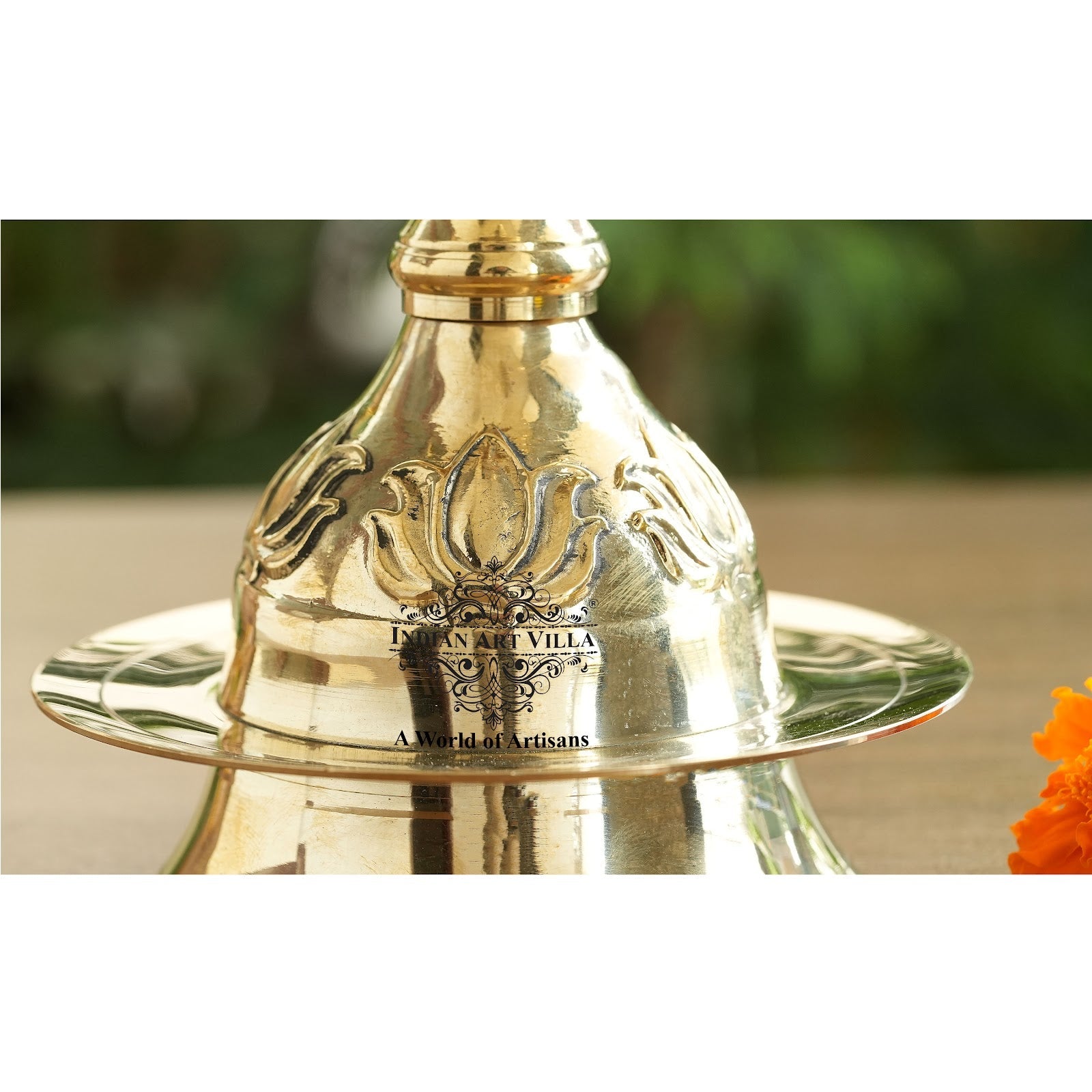 Handmade Pure Brass Standing Pillar Diya, Exquisite Kamal Urip Design
