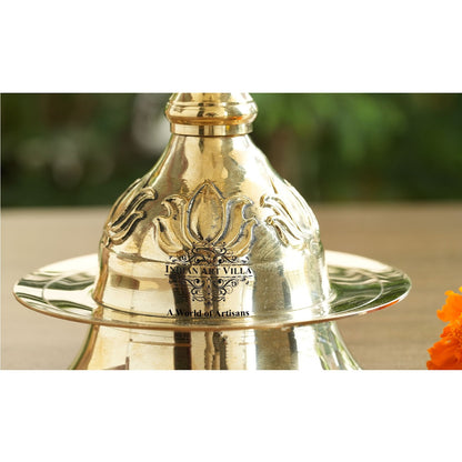 Handmade Pure Brass Standing Pillar Diya, Exquisite Kamal Urip Design