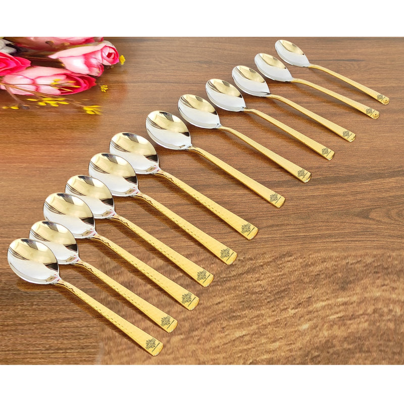 Steel Brass Dessert Spoon, Hammered Design, Elegant and Durable Cutlery for Cakes, Pies, and Ice Cream -