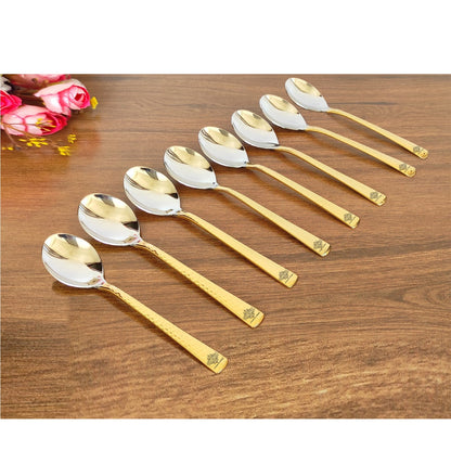 Steel Brass Dessert Spoon, Hammered Design, Elegant and Durable Cutlery for Cakes, Pies, and Ice Cream -