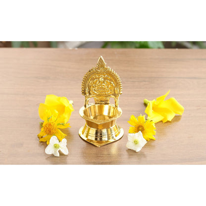 Brass Laxmi Idol Diya Oil Lamp, Handmade Deepak for Puja, Diwali Festival, and Home Decoration Set of 2