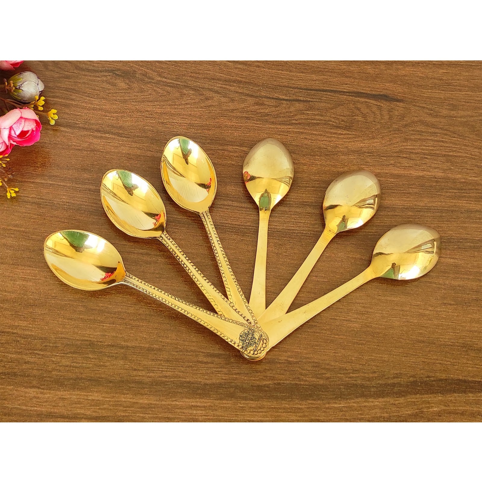 Premium Brass Dinner Spoon, Golden Beeding Design -