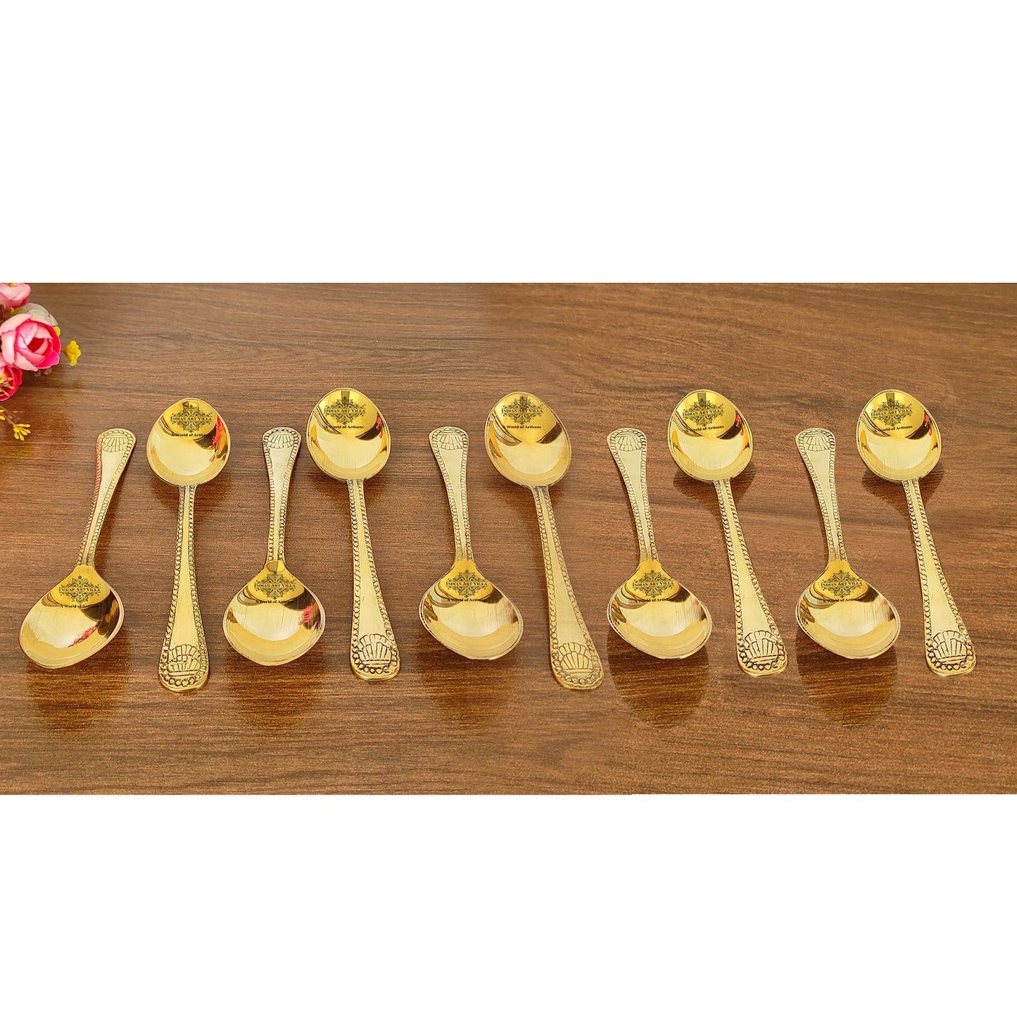 Premium Brass Dinner Spoon, Golden Beeding Design -