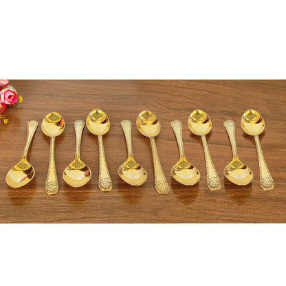 Premium Brass Dinner Spoon, Golden Beeding Design -
