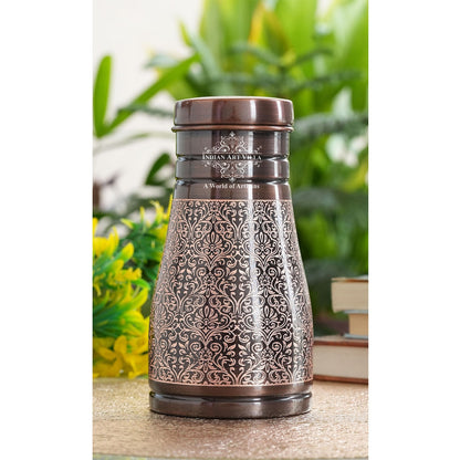 Pure Copper Embossed Bedroom Bottle With Inbuilt Glass
