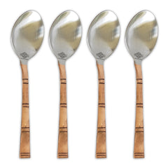 Handmade Pure Steel Copper Table Spoon with Lining Design, Tableware, 17.78 cm