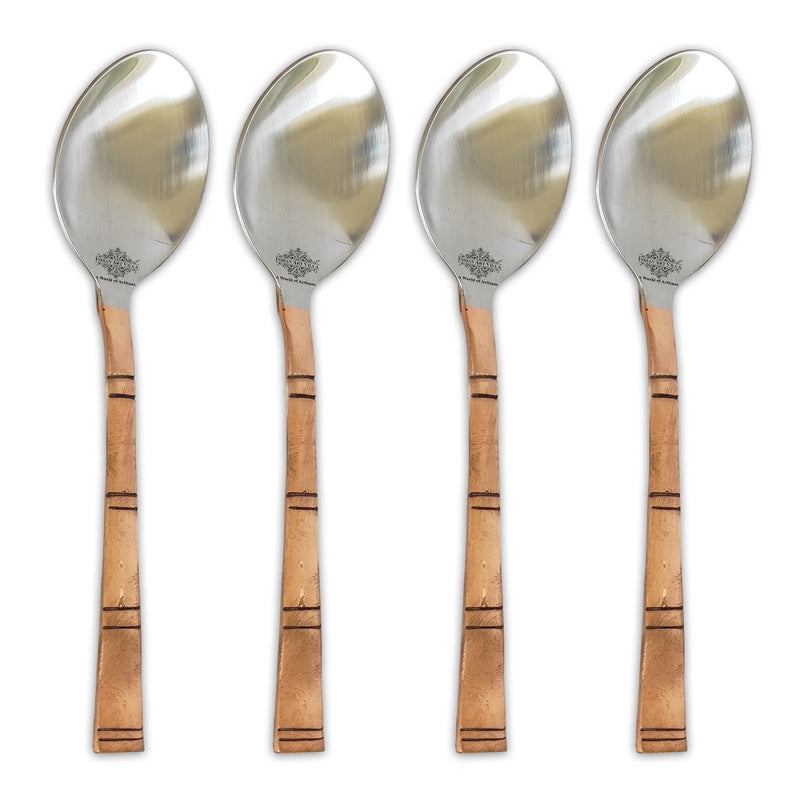 Handmade Pure Steel Copper Table Spoon with Lining Design, Tableware, 17.78 cm