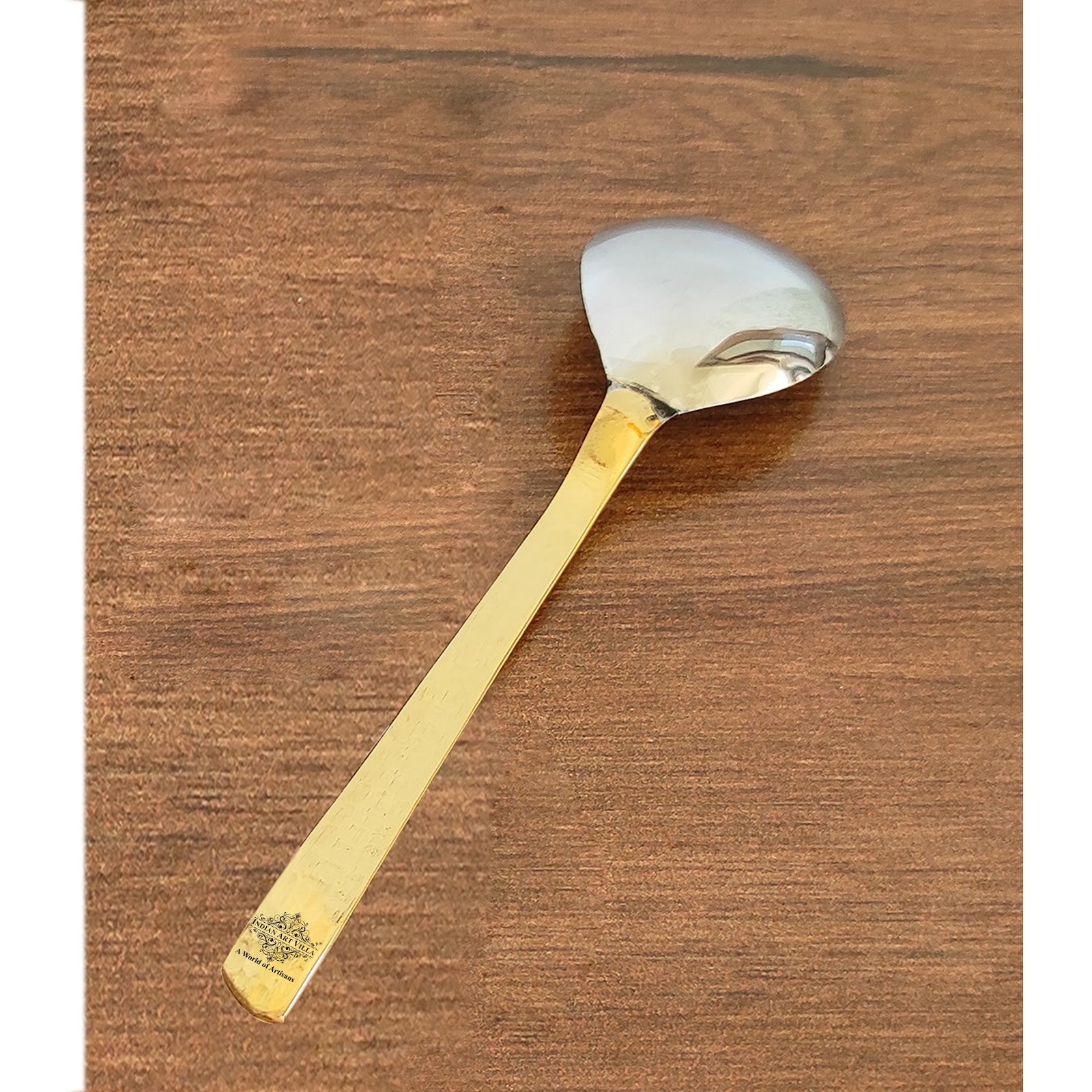 Steel Brass Dessert Spoon, Hammered Design, Elegant and Durable Cutlery for Cakes, Pies, and Ice Cream -