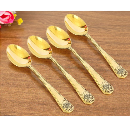 Premium Brass Dinner Spoon, Golden Beeding Design -