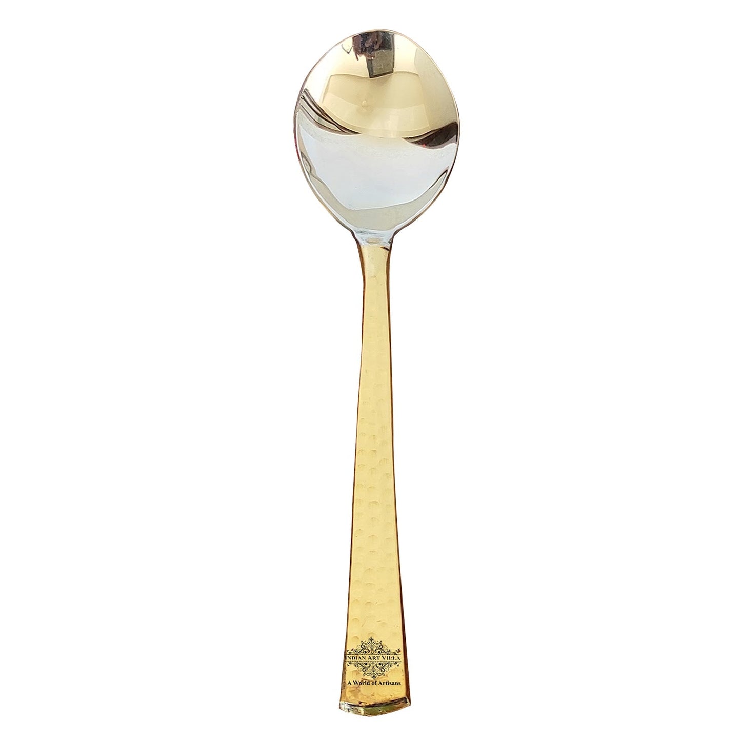Steel Brass Dessert Spoon, Hammered Design, Elegant and Durable Cutlery for Cakes, Pies, and Ice Cream -