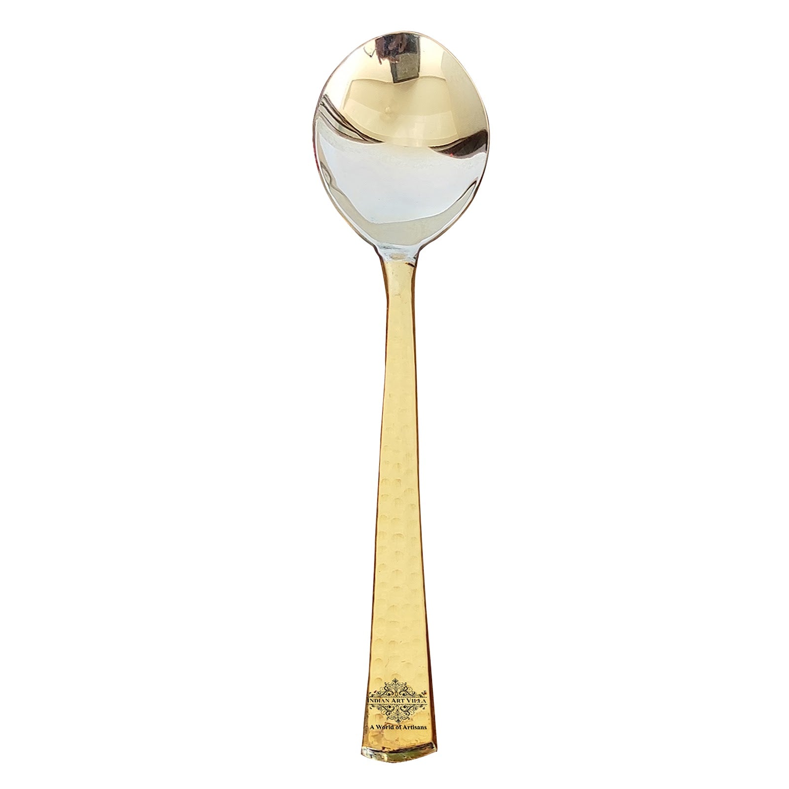Steel Brass Dessert Spoon, Hammered Design, Elegant and Durable Cutlery for Cakes, Pies, and Ice Cream -