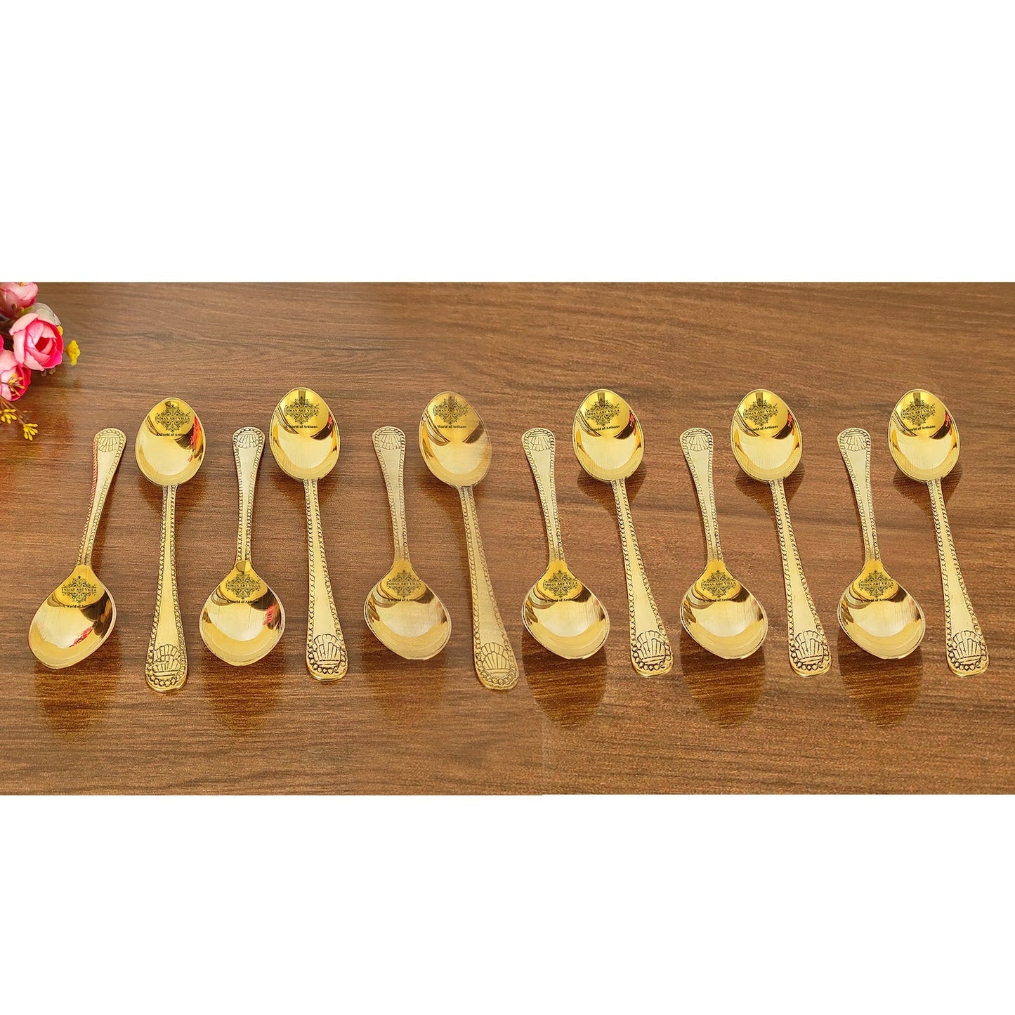 Premium Brass Dinner Spoon, Golden Beeding Design -