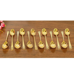 Premium Brass Dinner Spoon, Golden Beeding Design -