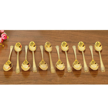 Premium Brass Dinner Spoon, Golden Beeding Design -