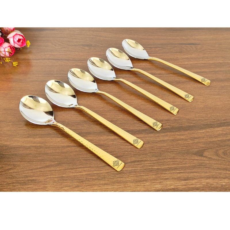 Steel Brass Dessert Spoon, Hammered Design, Elegant and Durable Cutlery for Cakes, Pies, and Ice Cream -