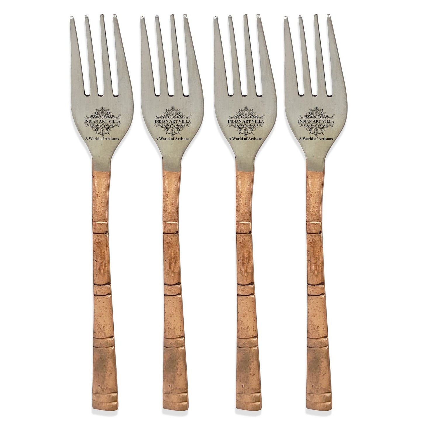 Steel Copper Dessert Fork with Matte Lining Design, Fork for Dessert, Salad, Fruit, Appetizer and More -