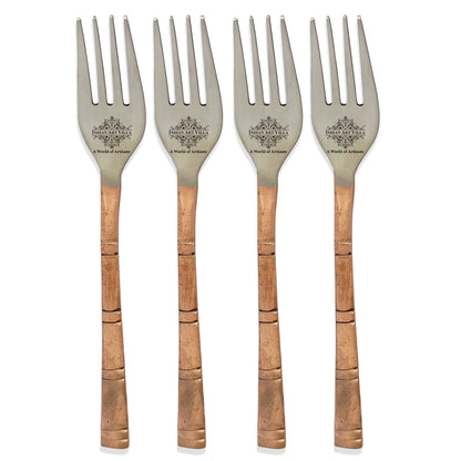Steel Copper Dessert Fork with Matte Lining Design, Fork for Dessert, Salad, Fruit, Appetizer and More -