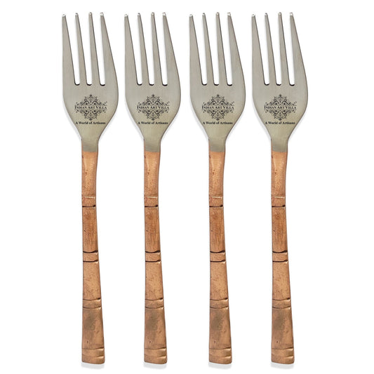 Steel Copper Dessert Fork with Matte Lining Design, Fork for Dessert, Salad, Fruit, Appetizer and More -