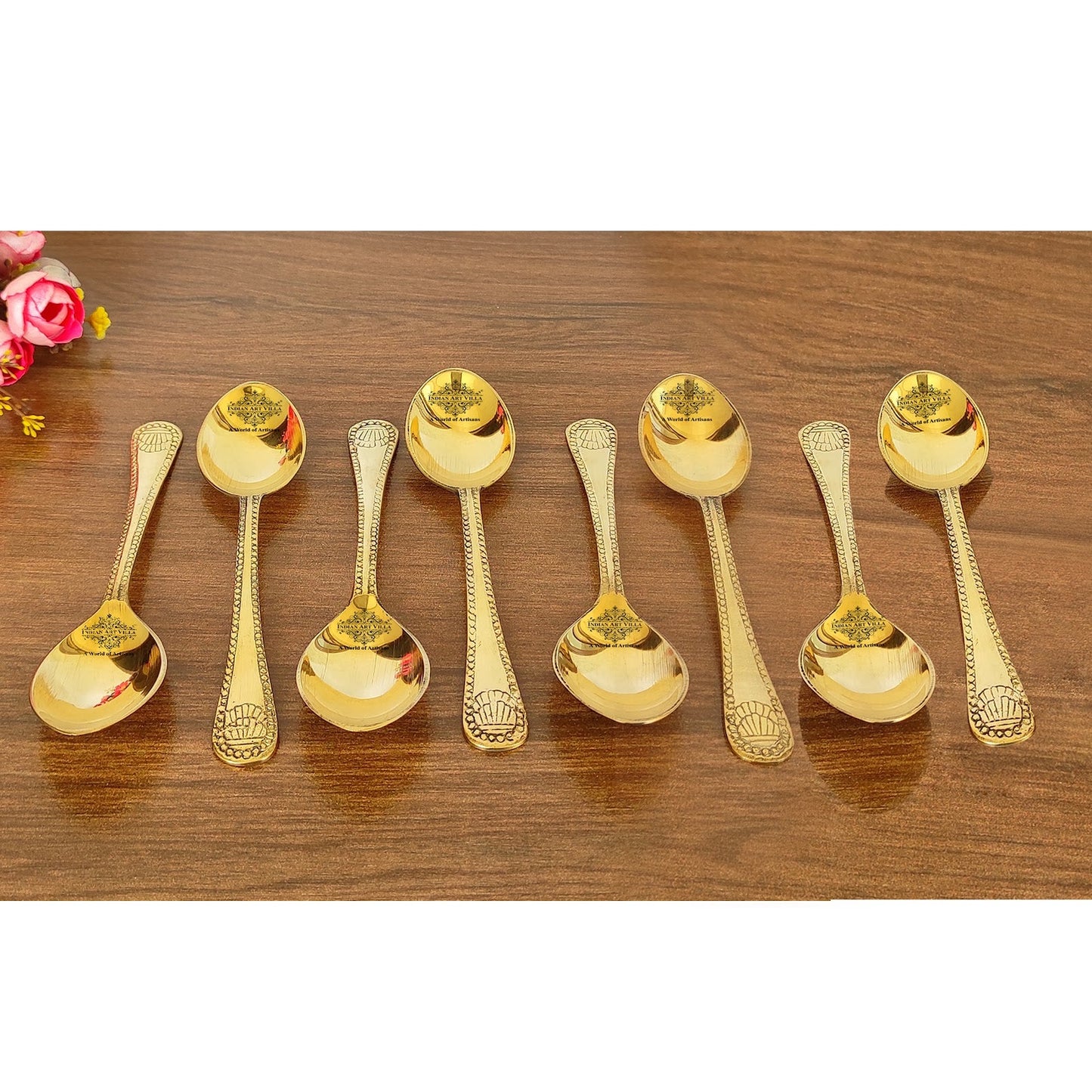 Premium Brass Dinner Spoon, Golden Beeding Design -