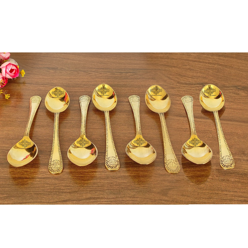 Premium Brass Dinner Spoon, Golden Beeding Design -