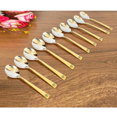 Steel Brass Dessert Spoon, Hammered Design, Elegant and Durable Cutlery for Cakes, Pies, and Ice Cream -
