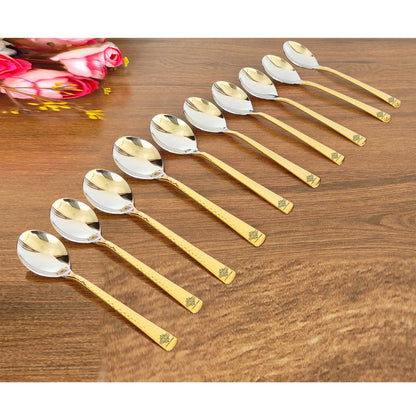 Steel Brass Dessert Spoon, Hammered Design, Elegant and Durable Cutlery for Cakes, Pies, and Ice Cream -