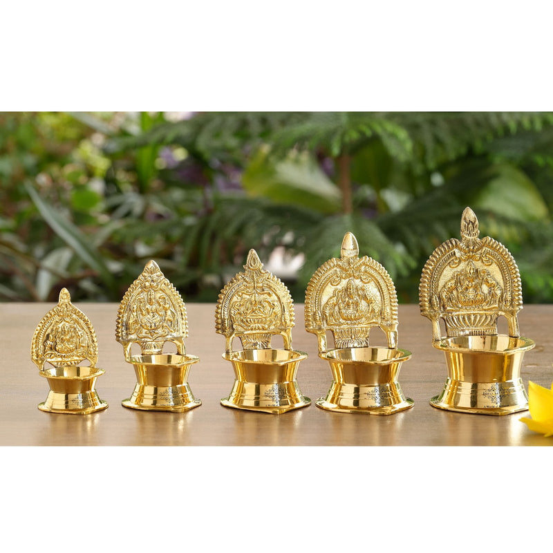 Brass Laxmi Idol Diya Oil Lamp, Handmade Deepak for Puja, Diwali Festival, and Home Decoration Set of 2