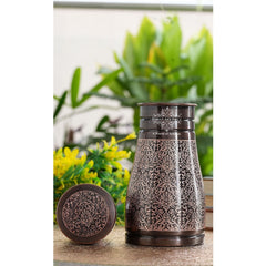 Pure Copper Embossed Bedroom Bottle With Inbuilt Glass