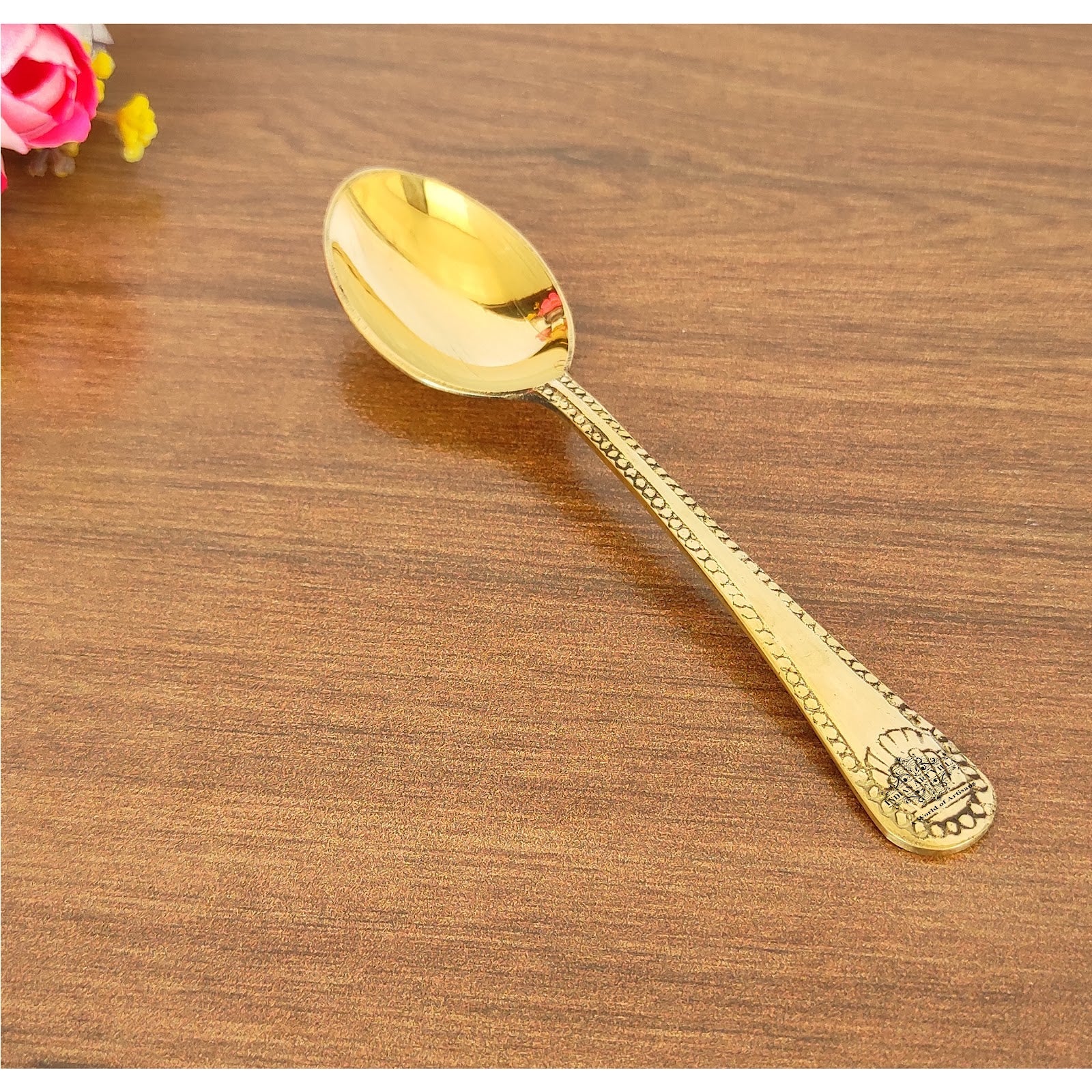 Premium Brass Dinner Spoon, Golden Beeding Design -