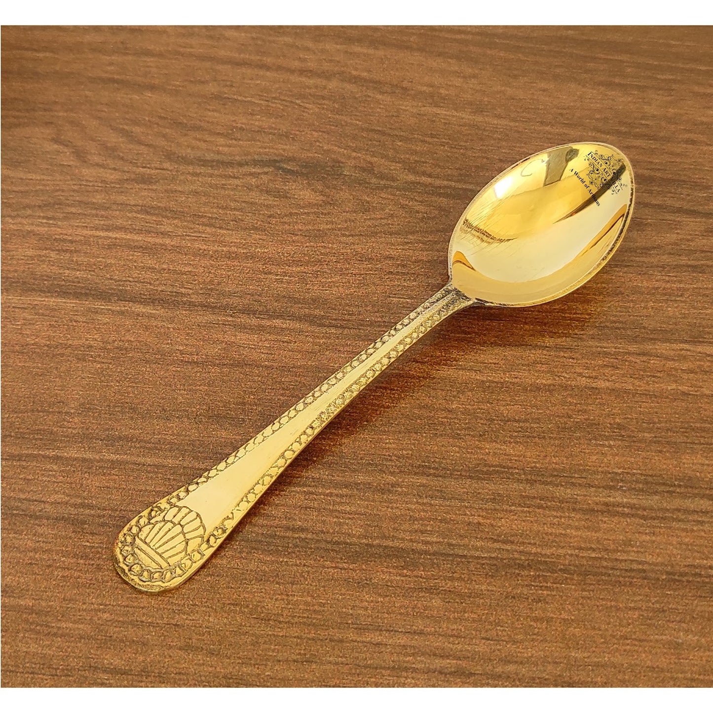 Premium Brass Dinner Spoon, Golden Beeding Design -