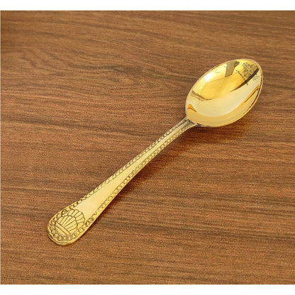 Premium Brass Dinner Spoon, Golden Beeding Design -