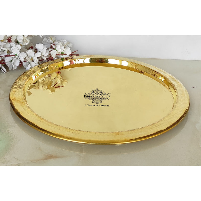 Pure Brass Matt Finish 7 Pieces Dinner Set / Thali Set, Includes 1 Plate, 3 Bowls, 1 Halwa Plate, 1 Spoon & 1 Glass, Elegant & Functional Traditional Dinnerware
