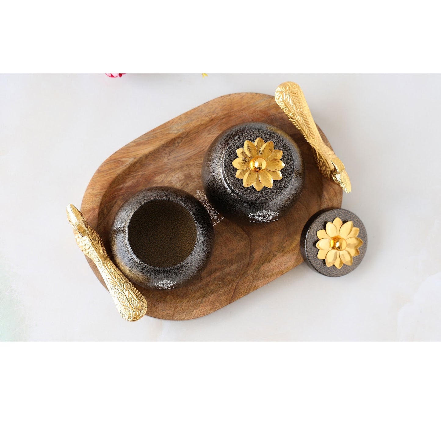 Peacock Design Dry Fruit Container Set with Tray, 2 Brown Boxes & 1 Wooden Tray, Diwali & Marriage Gift, Multipurpose Chocolate Box