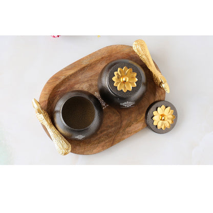 Peacock Design Dry Fruit Container Set with Tray, 2 Brown Boxes & 1 Wooden Tray, Diwali & Marriage Gift, Multipurpose Chocolate Box