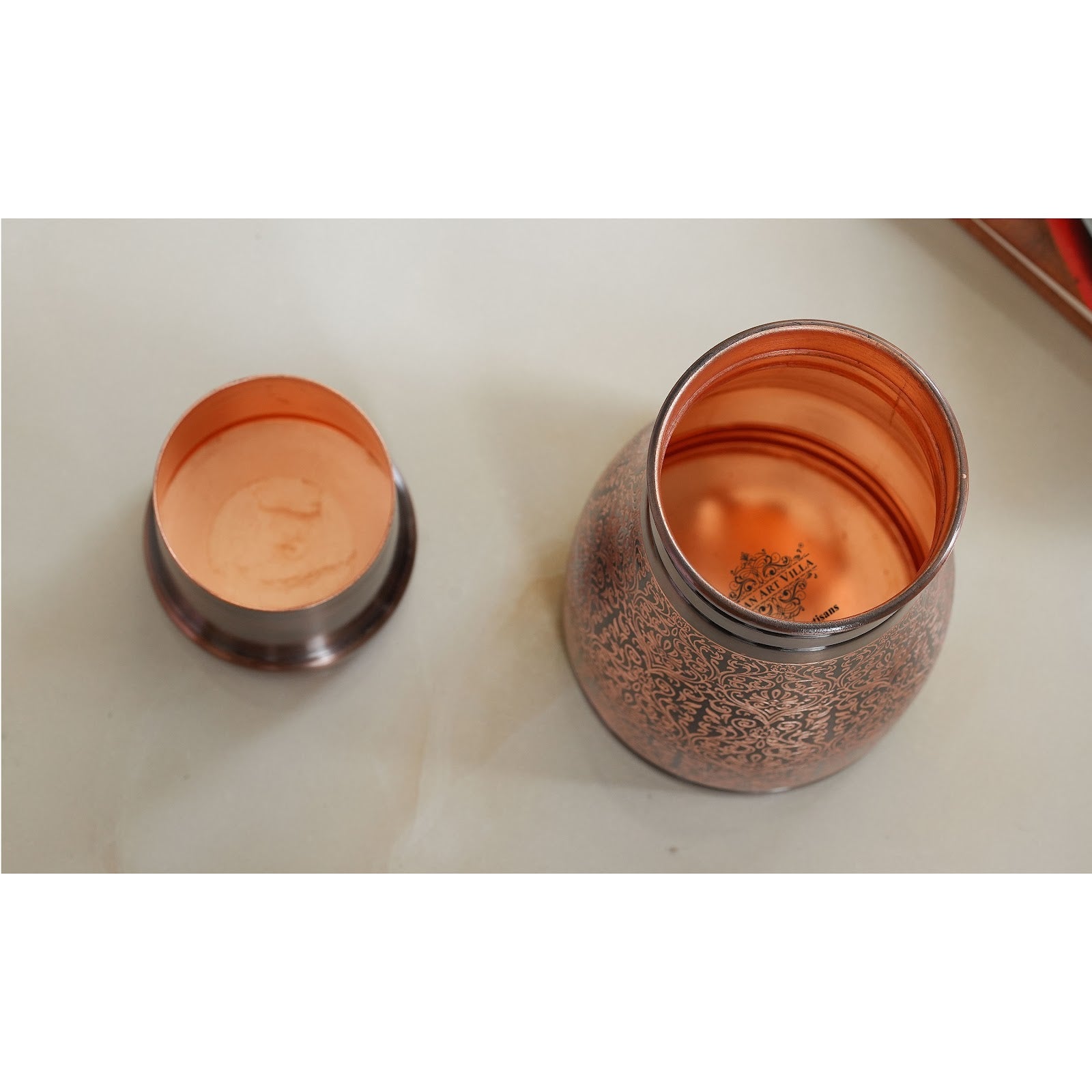 Pure Copper Embossed Bedroom Bottle With Inbuilt Glass