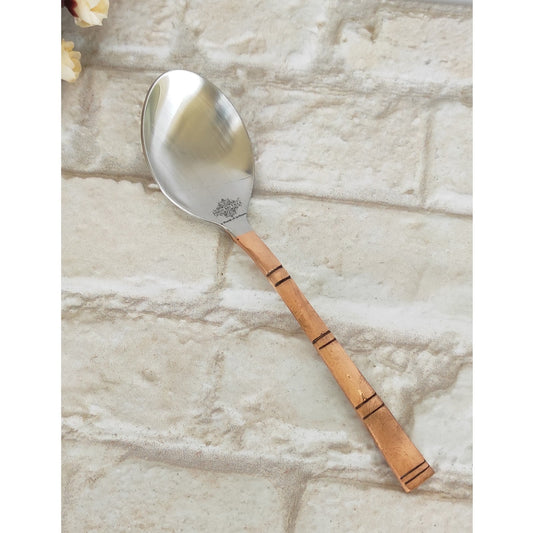Handmade Pure Steel Copper Table Spoon with Lining Design, Tableware, 17.78 cm