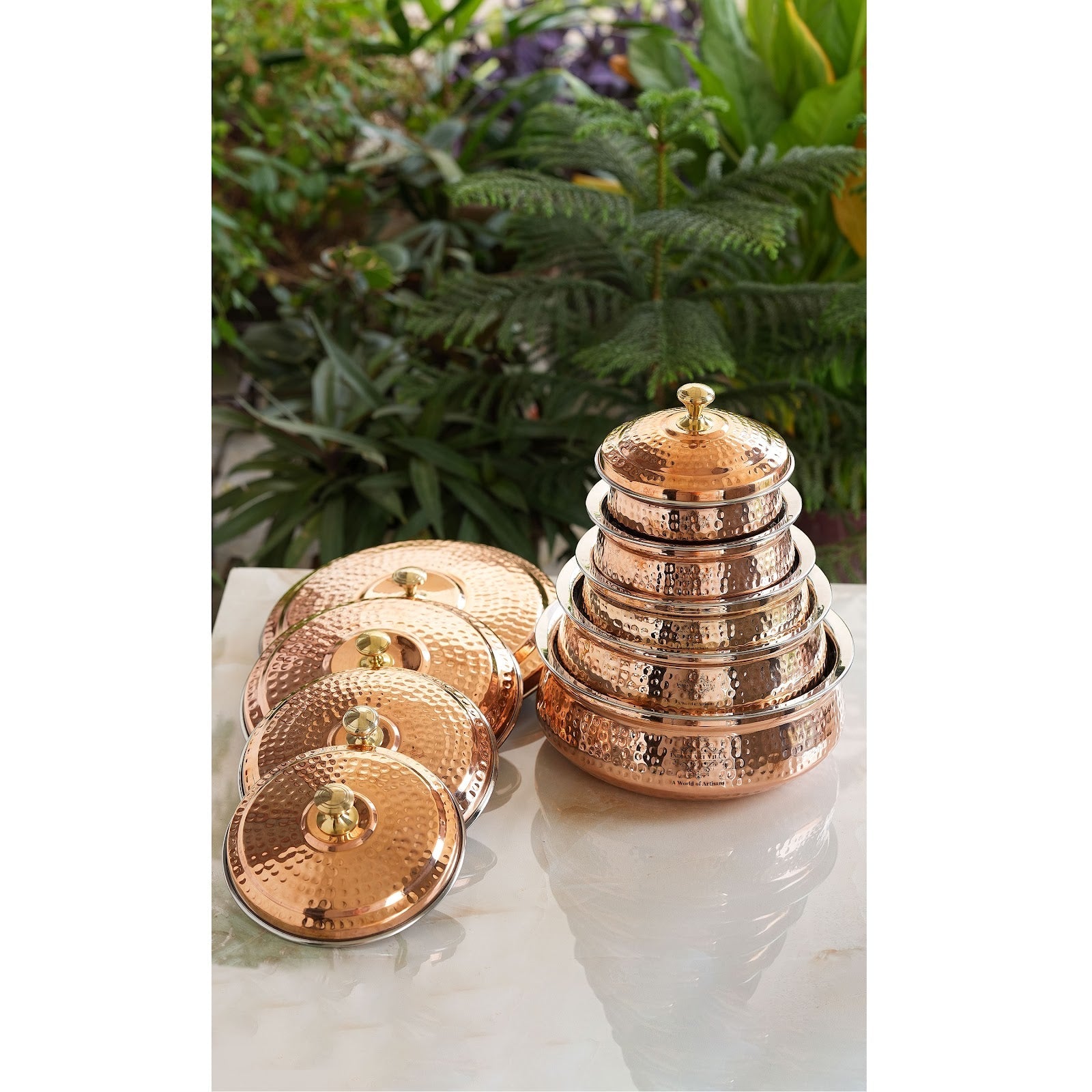 Handcrafted Pure Steel Copper Hammered Design Handi with Lid, Serveware, Tableware