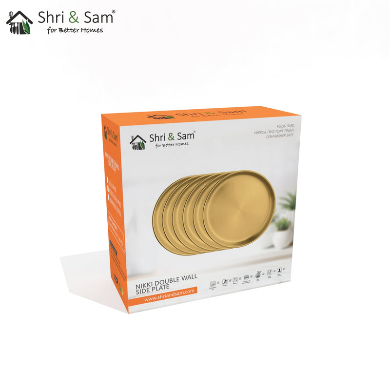 Stainless Steel 6 PCS Double Wall Side Plate with Gold PVD Coating Nikki