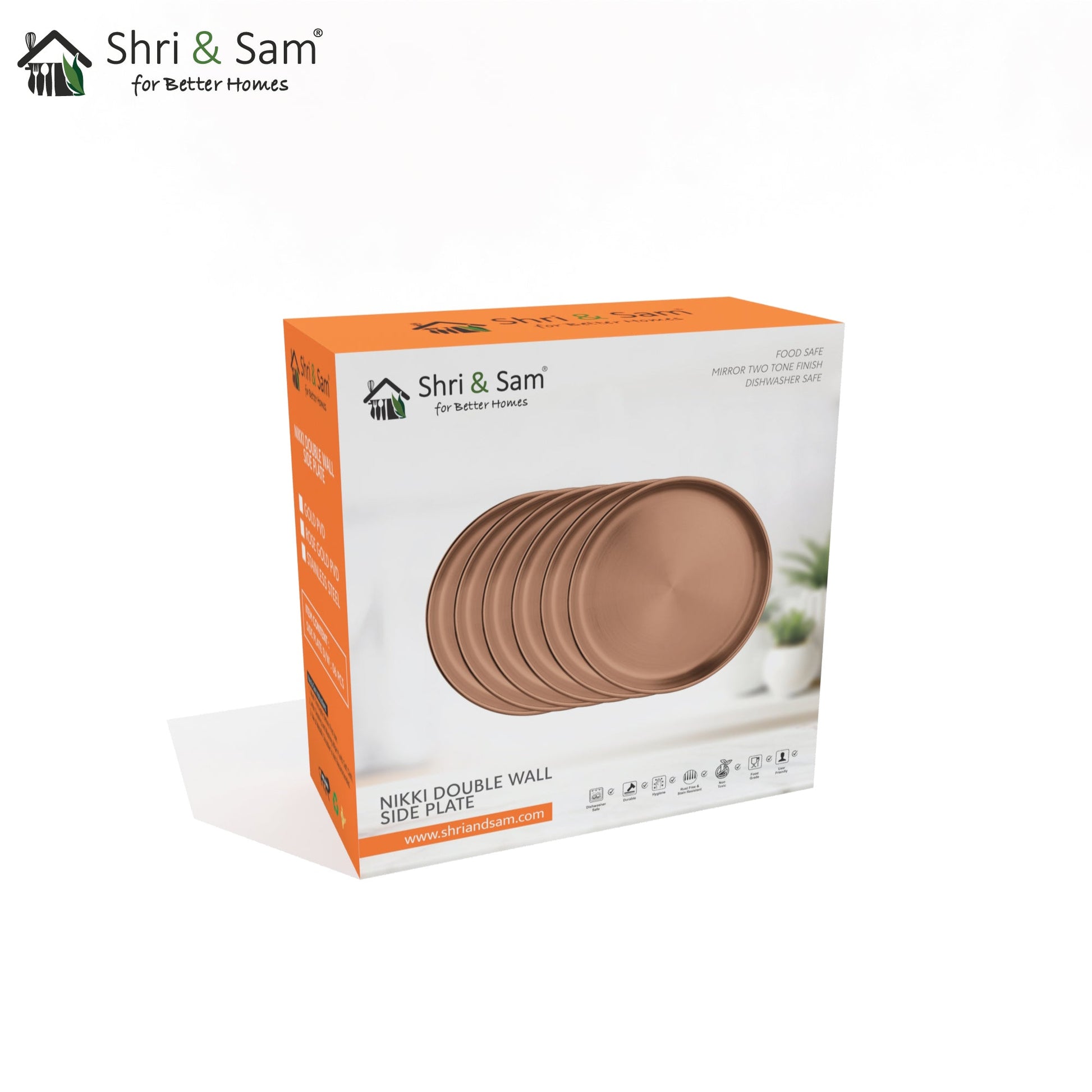 Stainless Steel 6 PCS Double Wall Side Plate with Rose Gold PVD Coating Nikki