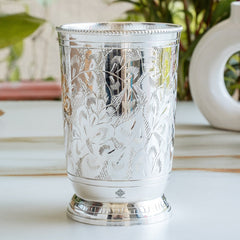 Silver Plated Embossed Designer Glass 280 ML