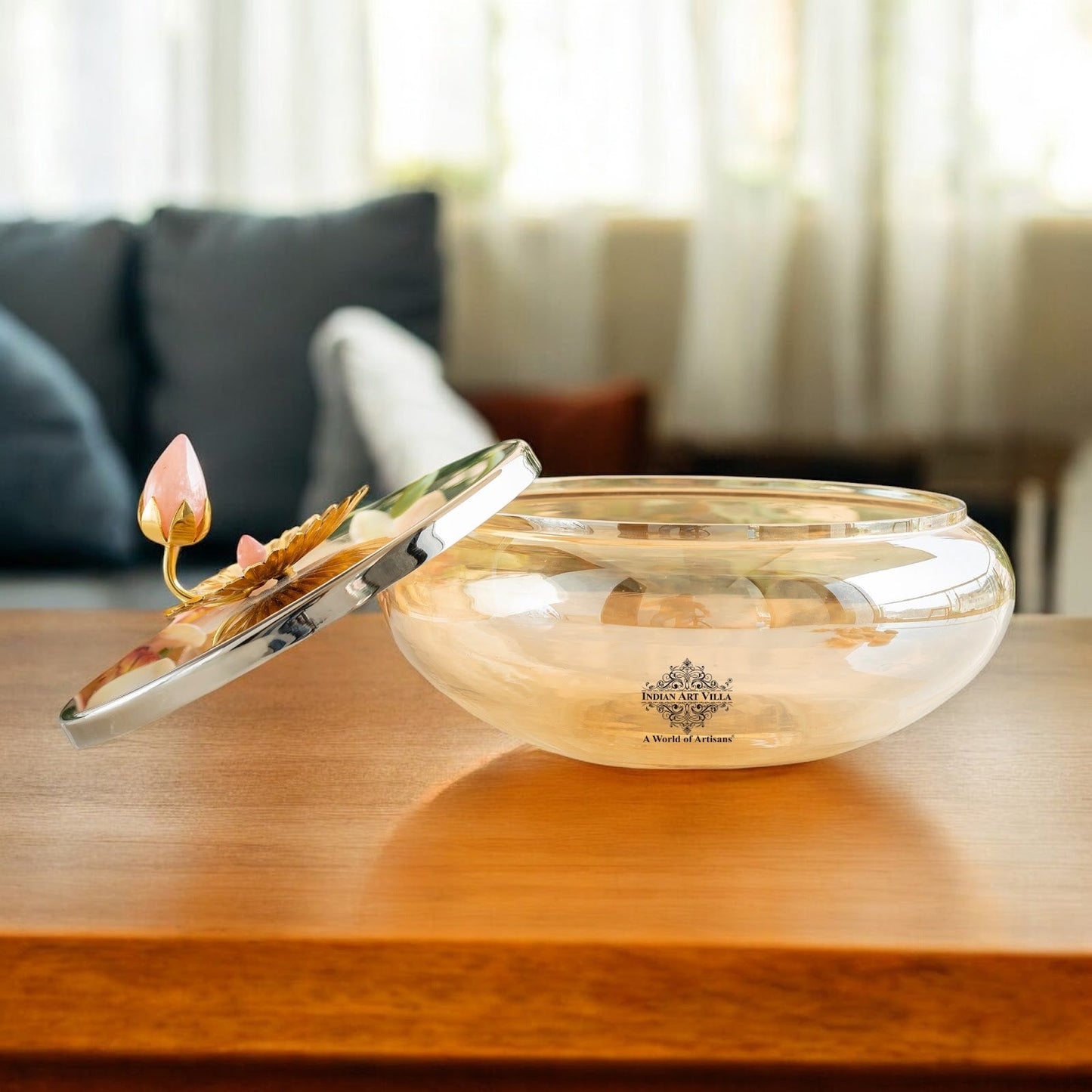 Silver Plated Decorative Bowl with Lotus Bird Flower Design – Elegant Bowl for Table Décor, Serving Snacks, Dry Fruits