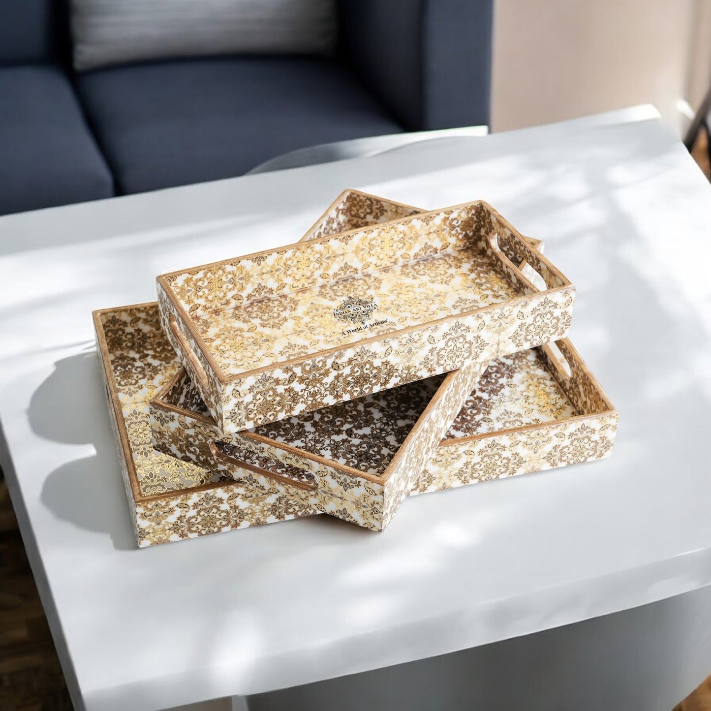 Wooden Tray Set of 3  Handcrafted Multipurpose Decorative Serving Platters