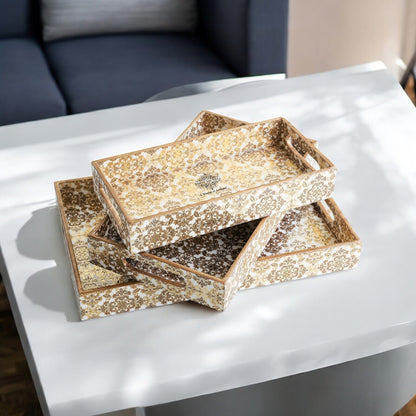 Wooden Tray Set of 3  Handcrafted Multipurpose Decorative Serving Platters