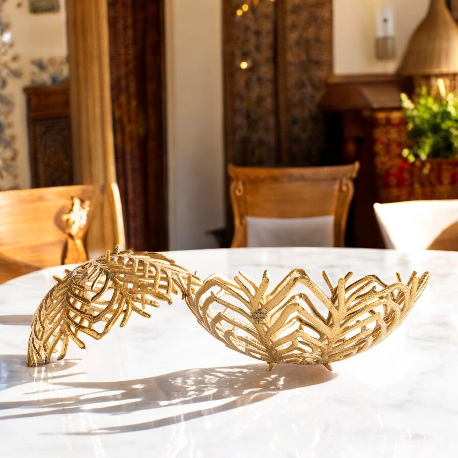 Brass Finish Decorative Cutting Basket – 12.6 Inches, Luxury Home Decor Bowl, Ideal for Fruits, Snacks, Festive Gifting